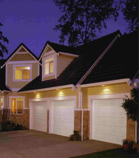 Three single car garage doors.  Budget doors featured, single layer steel, garage door price starting at $570,